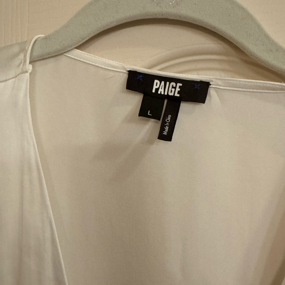 Paige Women's White Surplice Neck Long Sleeve Faux Wrap Blouse Large - Picture 5 of 8